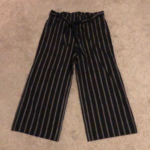 Black and Tan striped wide leg linen pants